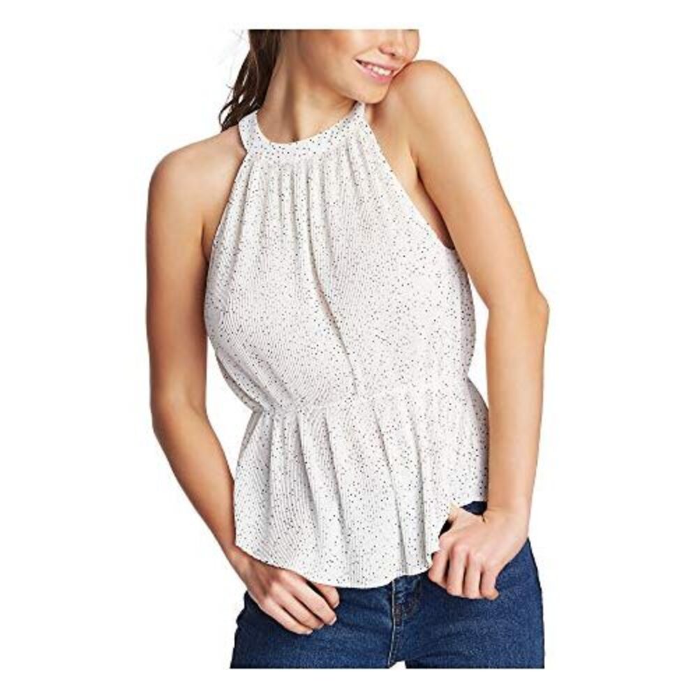 1.STATE Pleated Dot-Print Halter Top